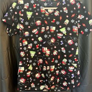 Festive Black Nursing Scrub Shirt with Holiday Print